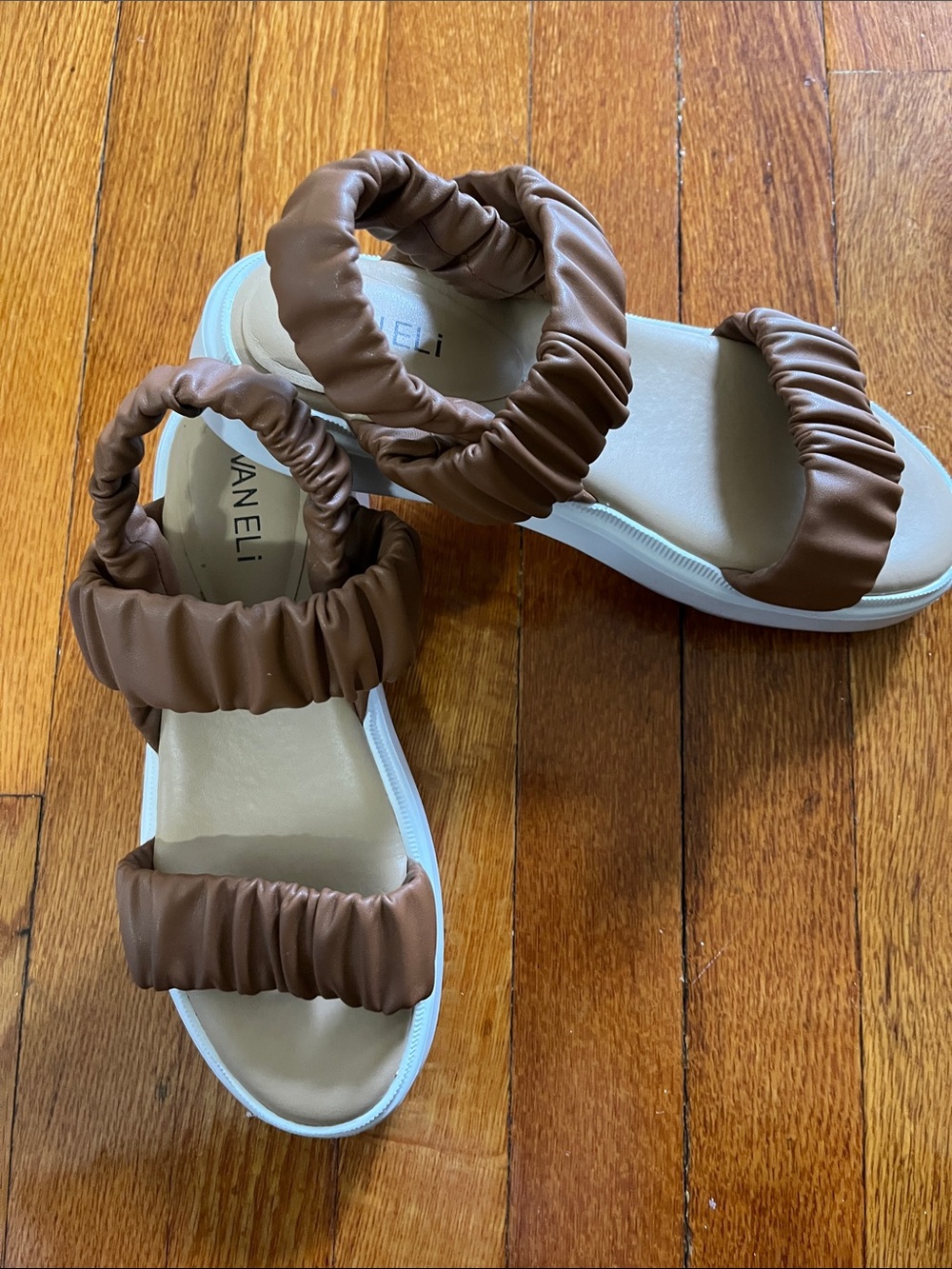Vaneli Ruched Brown Slingback Sandals - Picture 5 of 5